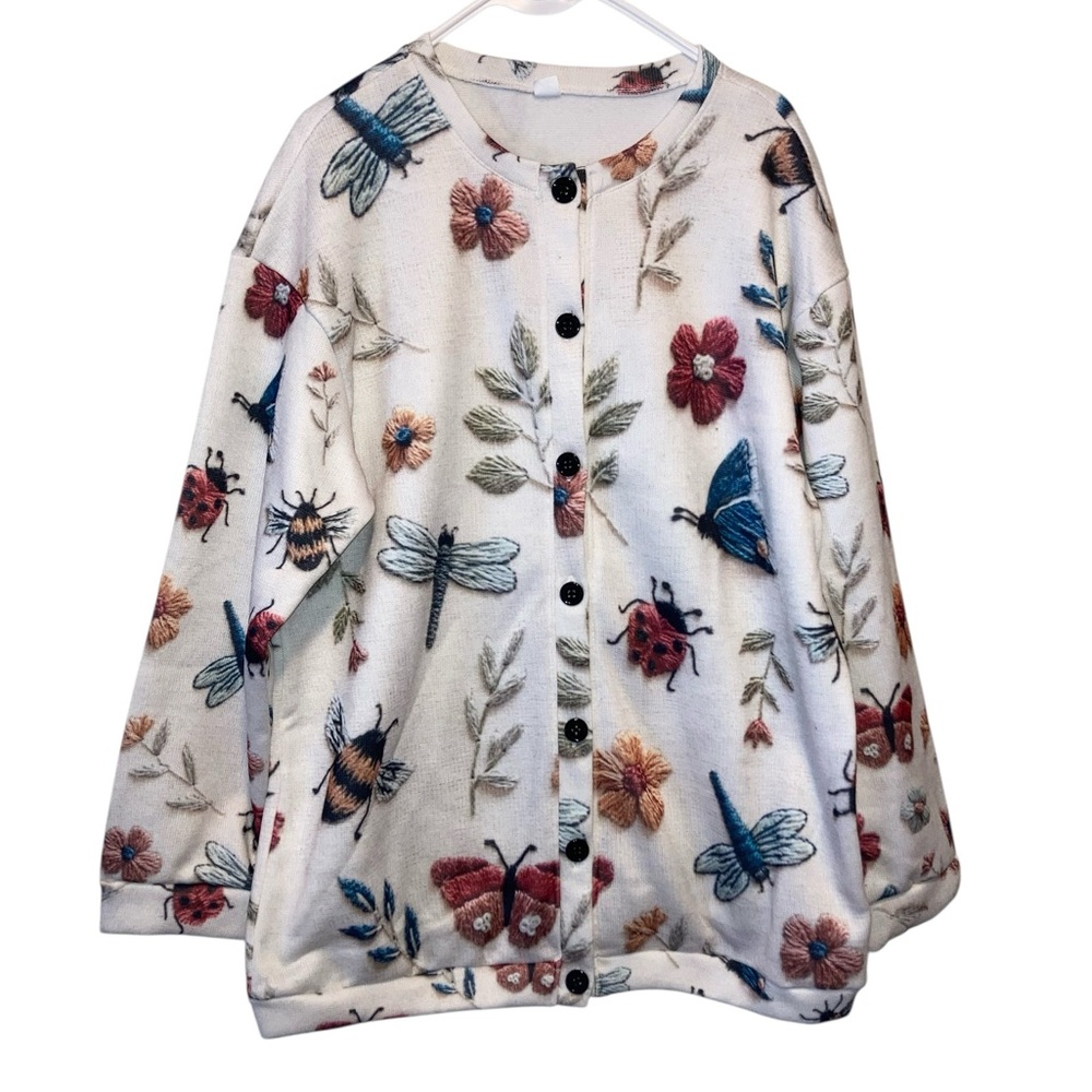 Floral and Insect Print XL button up cardigan